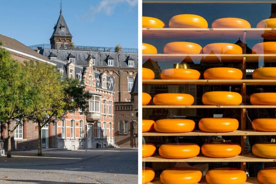 atrakcje turystyczne w mieście Gouda Foto: kamienice w mieście Gouda i krążki sera gouda