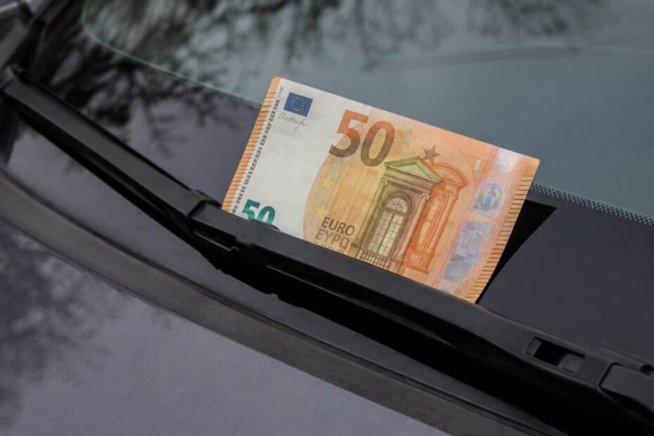 Banknot 50 euro za wycieraczką